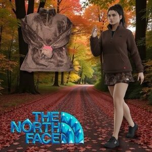 The North Face Top Brown Osito-Style 1/4 Zip Pullover Fleece Outdoor Size M